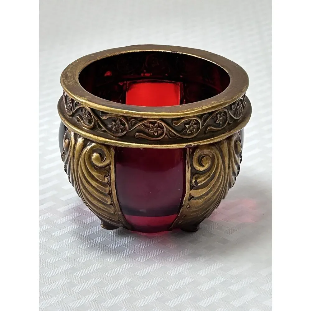 Red & Gold Lucite 2.75” Decorative‎ Vase Bowl